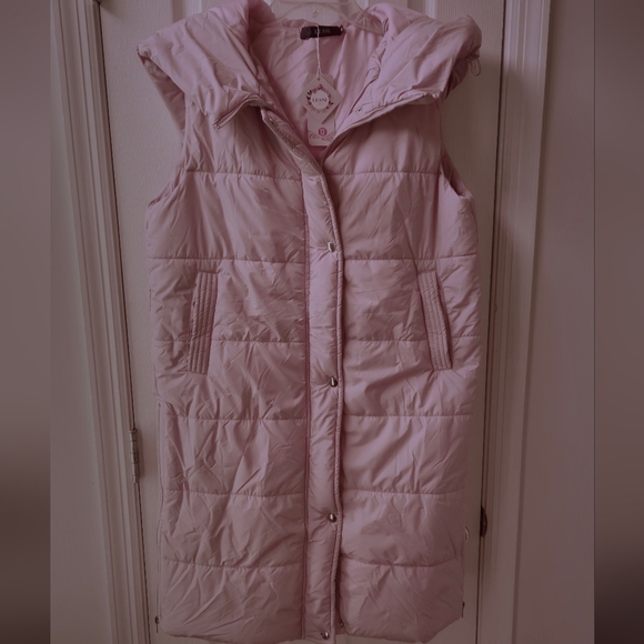 Leani Women's Light/Blush Pink Hooded Puffer Coat/Long Vest - Size Medium - Picture 1 of 12